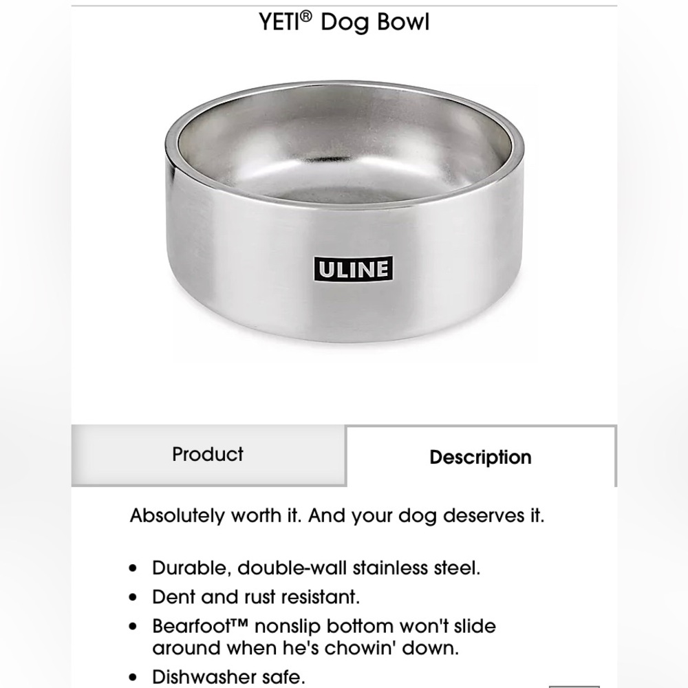 YETI BOOMER 8 CUP Stainless Dog Bowl Co-Branded with ULINE NIB - Picture 8 of 8